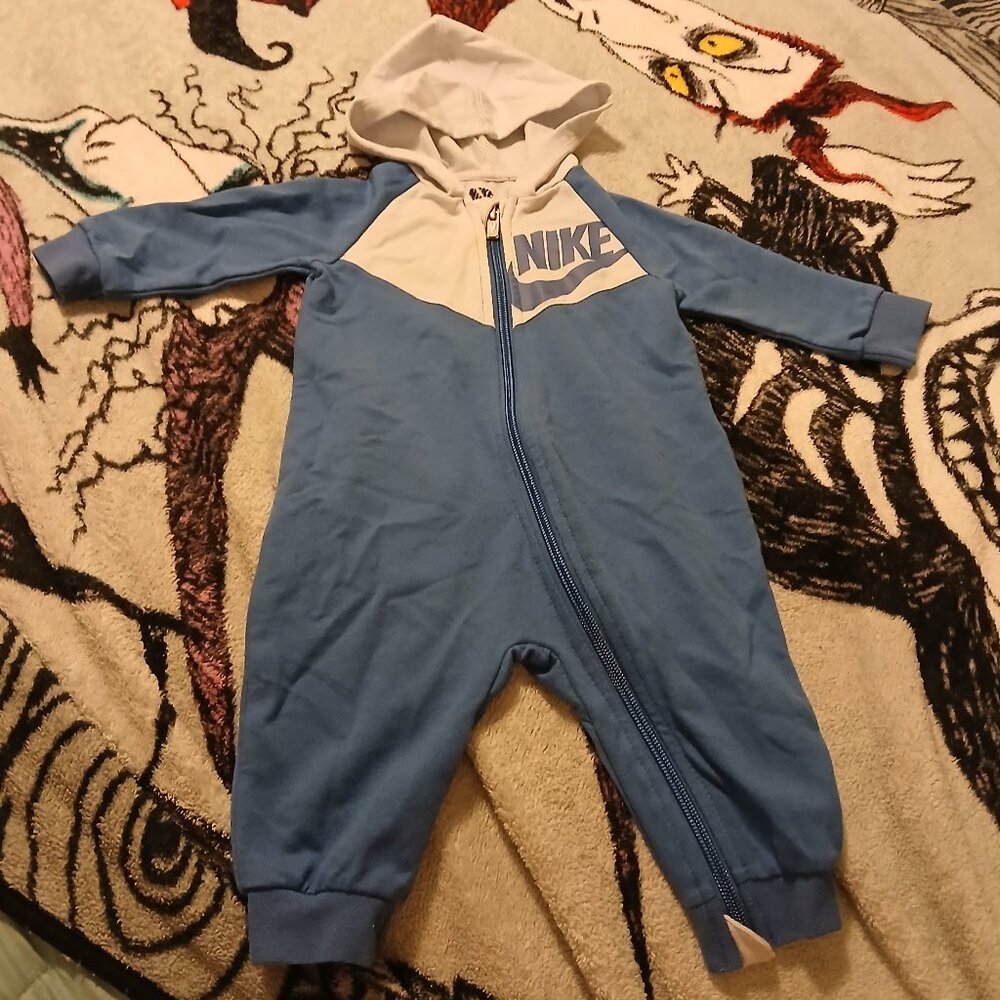 Nike Blue & White Hooded 6 Month Infant Baby Long Sleeve Onesie